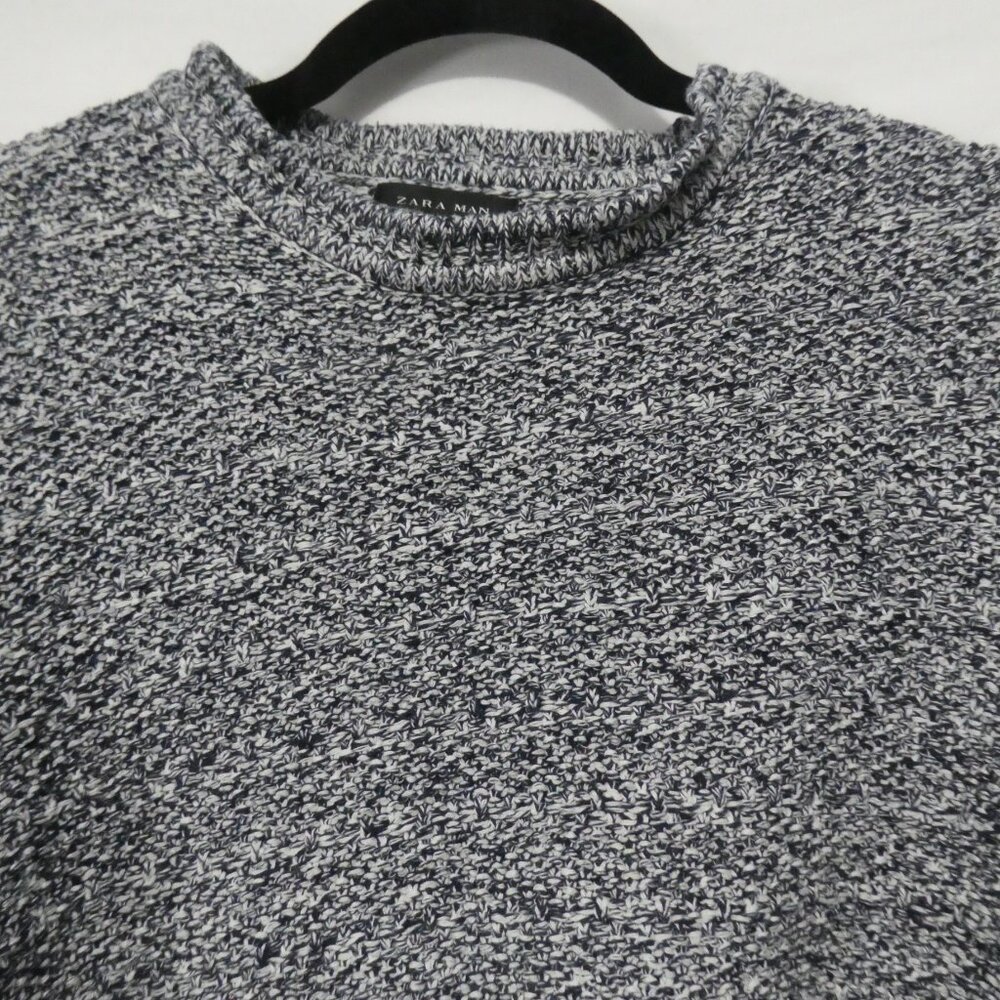 ZARA - Man | large | Classic Blue and White Knit Blend Crewneck Sweater